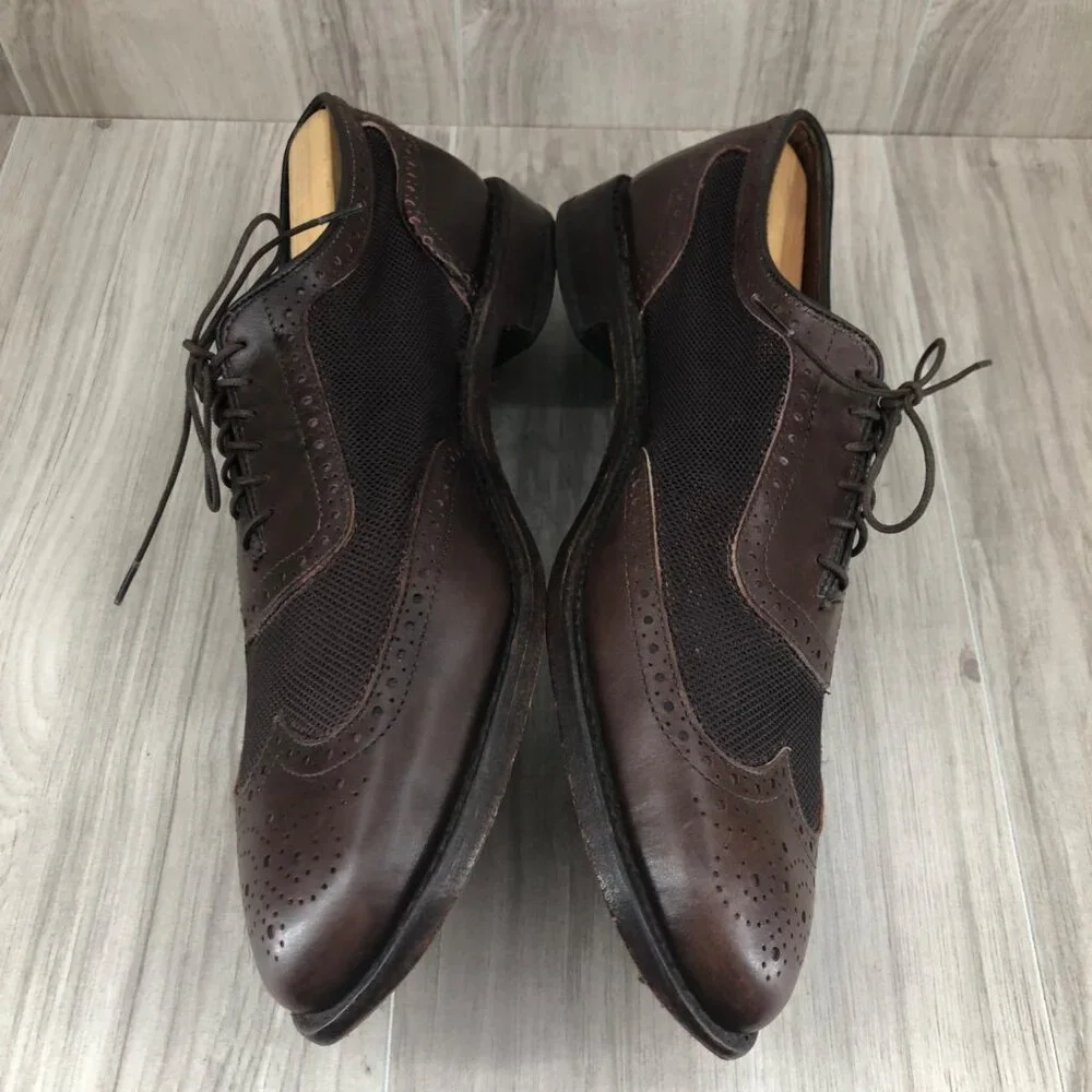 Allen Edmonds Shoes Mens 10D Strawfut Brown Leather Mesh Lace Up Oxfords
